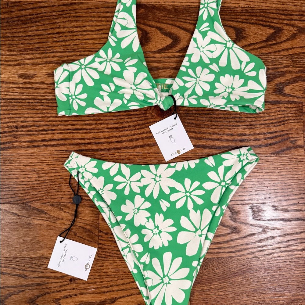 Skatie Green and White Floral Bikini Retro Swimwear